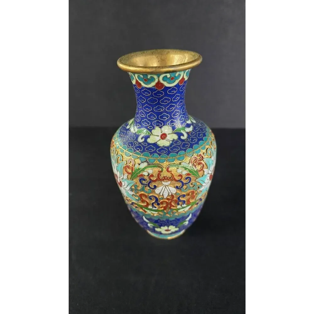 Antique Cloisonne Blue Brass Flower 7